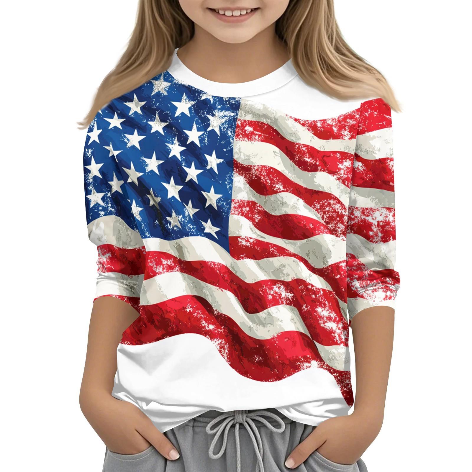 

Детская повседневная футболка с круглым вырезом и принтом «День независимости» с рукавами 7 точек 140 красный