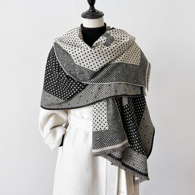 Swing and Winter Bird Grid Polka Dot Printing Simple High-end Women's Imitation Cashmere Scarf with Shawl Scarf