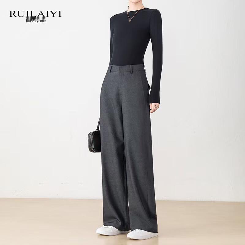 

Rui Lai Yi Women s Tencel Wool Blend Straight-Leg Trousers XL