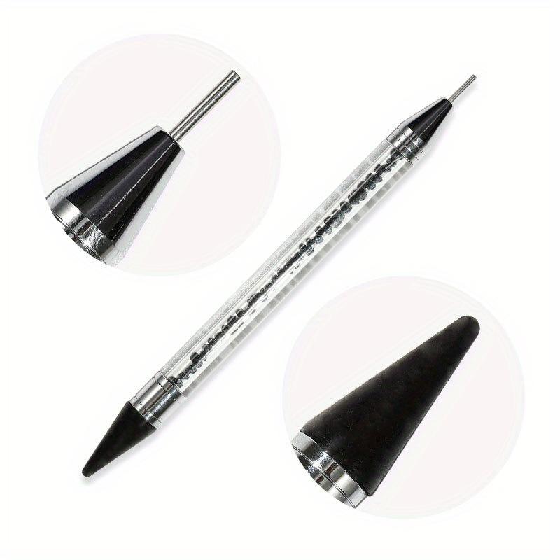 Nail Art White Dual-head Wax Pen With Diamante Embellishment And Rhinestone Picker, Crystal Rhinestone Applicator Tool
