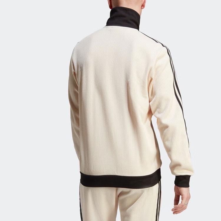 Adidas Originals Retro Series Trefoil Logo Embroidered Stripe Stand Collar Jacket Men Jackets Off-White HR3307