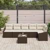 7 Piece Sofa Set with Cushions Brown Poly Rattan