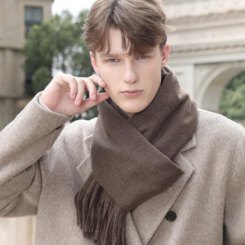 Wool Scarf Men's Autumn and Winter Cashmere Scarf Women's Winter High End Versatile New Solid Color Men's Scarf