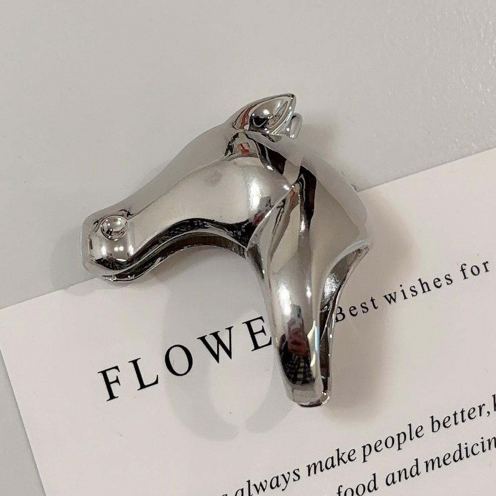 Horse Zinc Zinc Alloy Pony Ring Pony with Rhinestone Opening Finger Ring Zodiac Horse Head Ring  Unisex