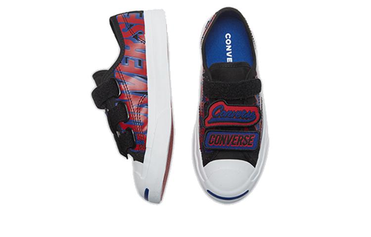 Converse Jack Purcell Hook and Loop Low Top Kids' Skateboarding Shoes Black Red Children Aged 3 7 Years Old 366489C