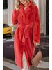 2024 Autumn/Winter Women's Fashion Elegant Tie-Waist Turn-Down Collar Plush Long Coat