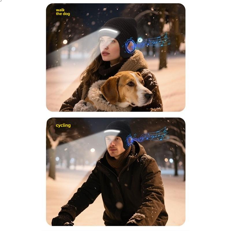 Wireless Bluetooth 5.4 Music Beanie Hat with Reflective Stripe, Waterproof Noise Reduction Stereo Headphones for Outdoor Sports