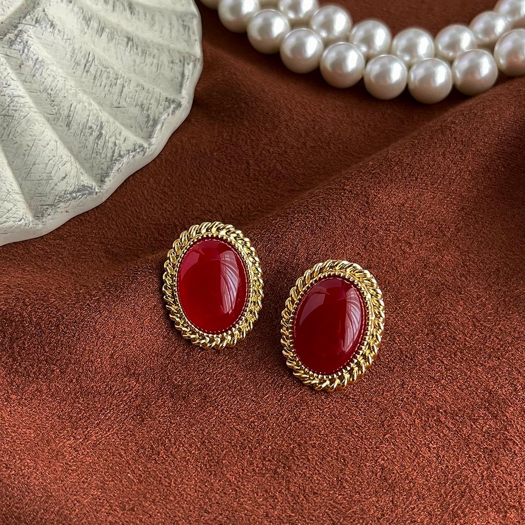 

Серьги-капли из бордового масла с жемчугом - Ретро французский стиль Хепберн