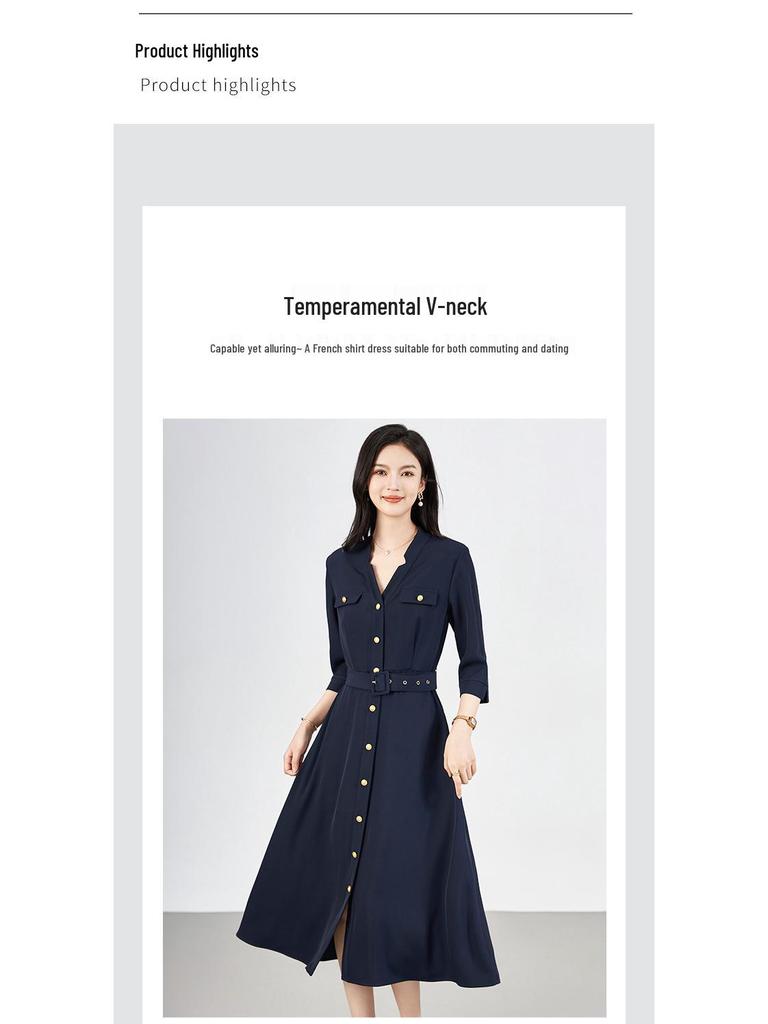 2425406-Early Autumn Waist-Slimming Dress - Women's Simple & Elegant Style