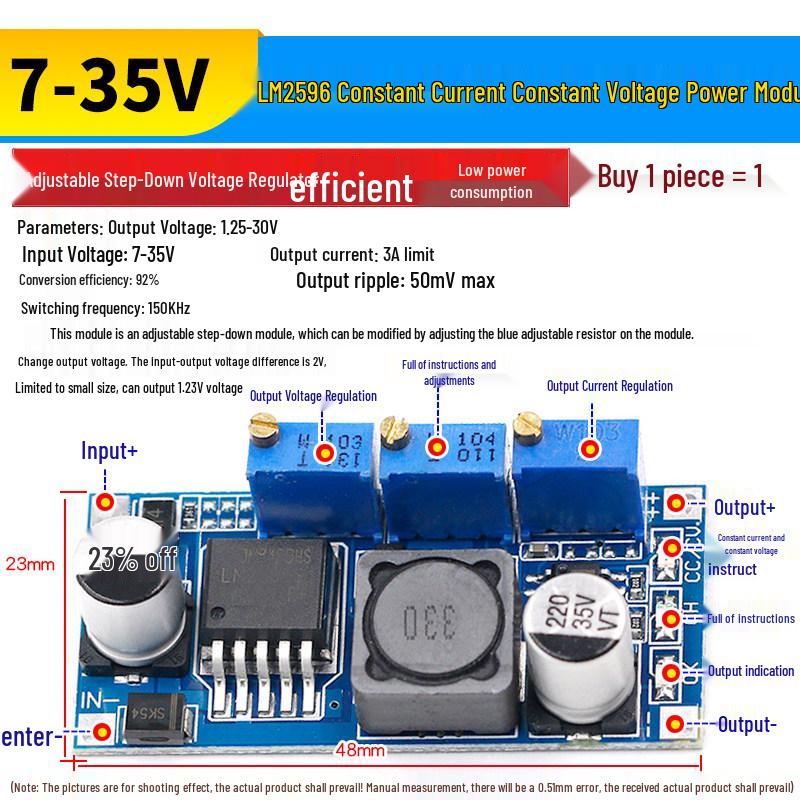 Modulo Convertitore Buck DC-DC Regolabile LM2596S: Regolatore di Tensione ad Alta Potenza da 24V a 12V, 5V, 3.3V