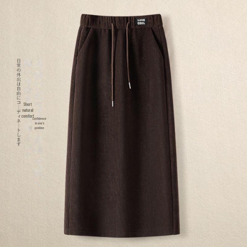 

Юбка трапециевидной формы из вельвета с высокой талией 2024 года — повседневная, облегающая, средней длины, на осень/зиму 4XL кофейный