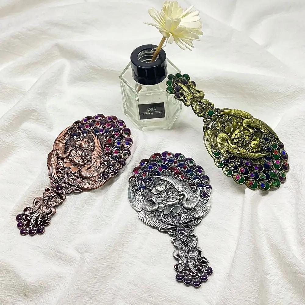 Hand-held Peacock Makeup Mirror Comb Set Vintage Cosmetic  Mirror Creative Vanity Mirror  Women