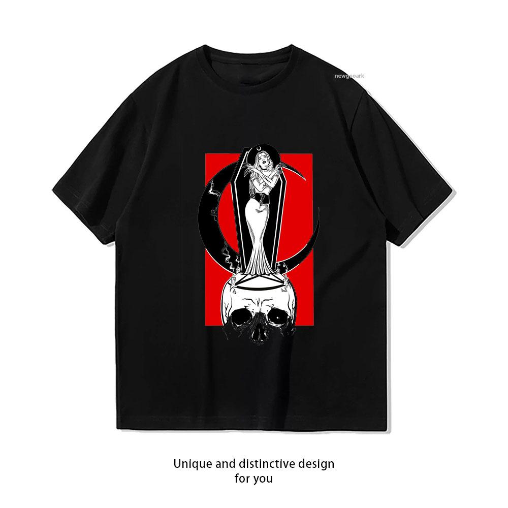 Vampire Girl Skull Design Gothic Aesthetic Dark Goddess Tshirt Unisex Unisex Casual Cotton Printed T Shirts Adult Streetwear