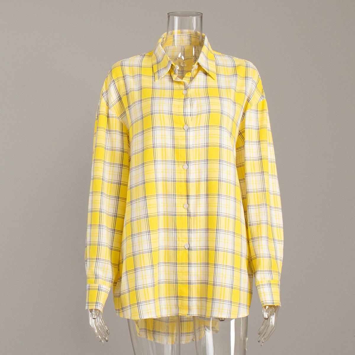 

Осенне-зимняя женская винтажная рубашка в клетку для пригородных поездок L жёлтый