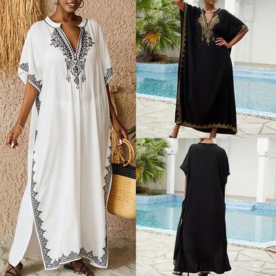 2023 Rayon Plus Size Beach Cover-Up Dress with Stand Collar
