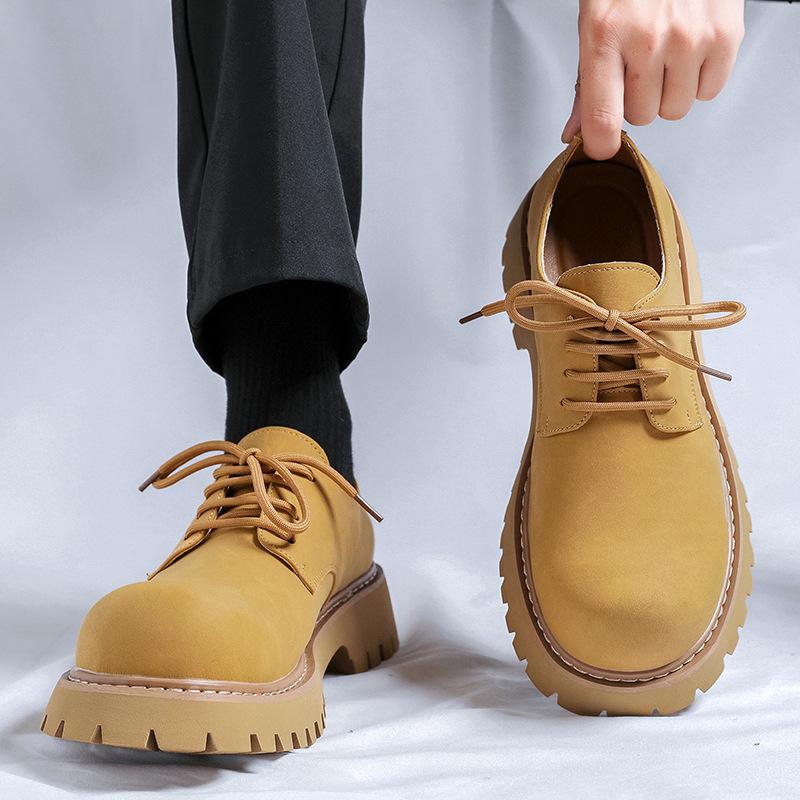 large size men's casual platform shoes lace-up original leather derby shoe outdoors cowboy desert platform sneakers man footwear