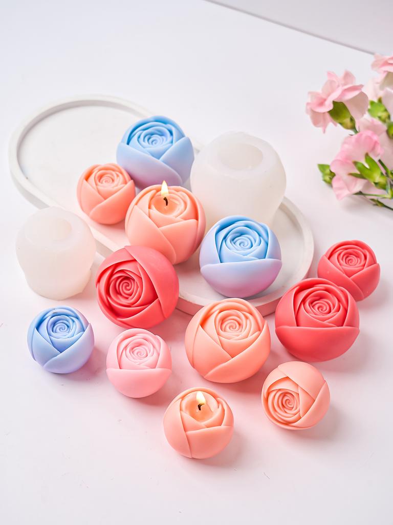 DIY Rose Ball Scented Candle Silicone Mold DIY Flower Chocolate Cake Handmade Soap Making Plaster Resin Mould Home Decor Gifts