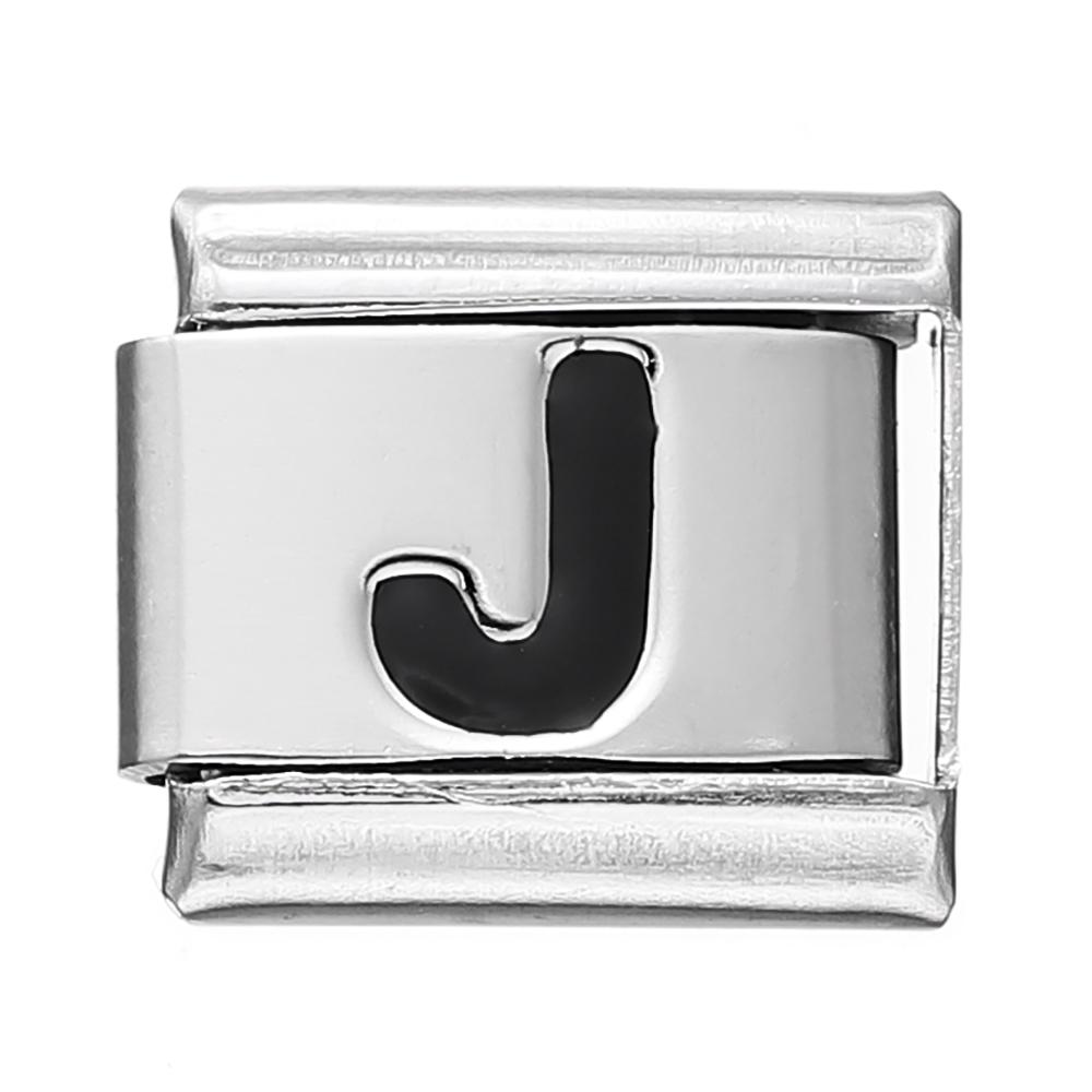 Fashion Black 26 English Letters Italian Charm Links Fit 9mm Stainless Steel Bracelet Making Women Men Jewelry Accessories