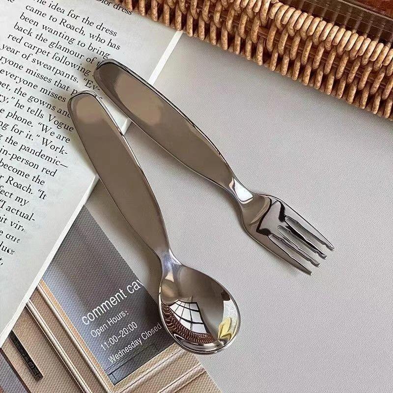 Compact Stainless Spoon And Fork Set For Kids Short Handles Ideas For Snacks Sweets Baby Supplementary Food Spoon
