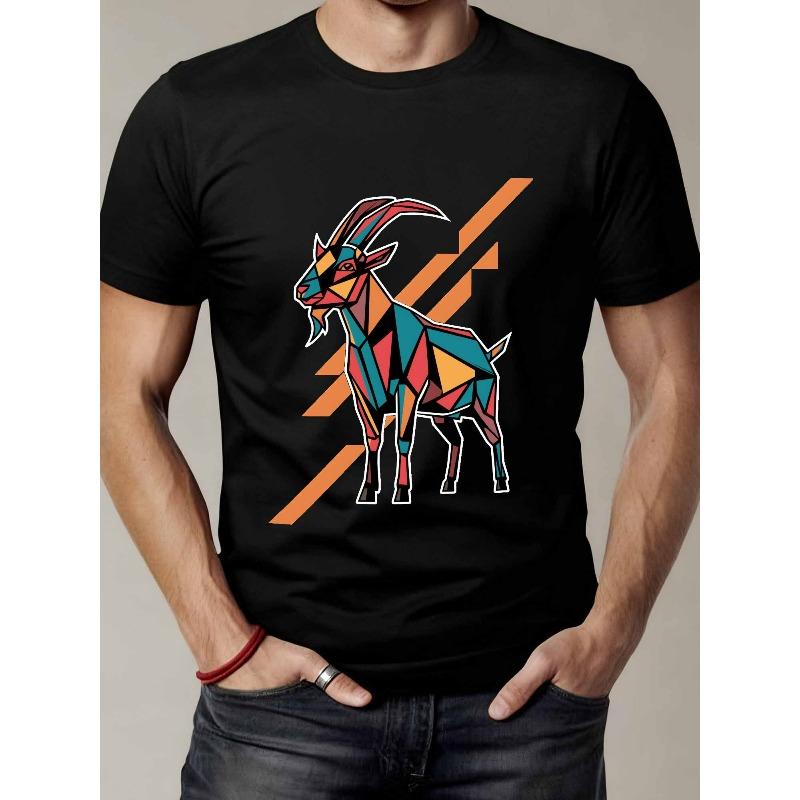 Европейские размеры Мужская винтажная геометрическая футболка с изображением козла S