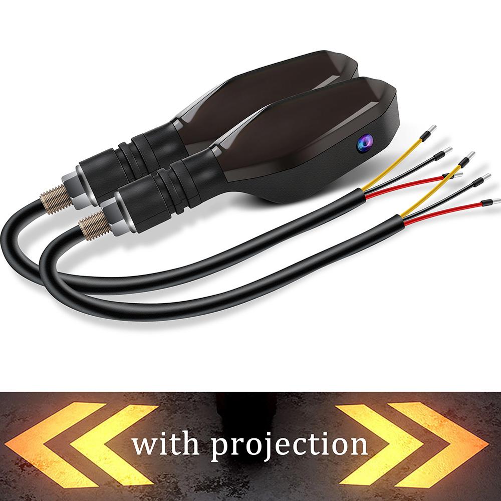 2PCS Universal Motorcycle LED Turn Signal Lamp Color Projection Lamp Sequential Flowing Flash Indicator Lights Running Light