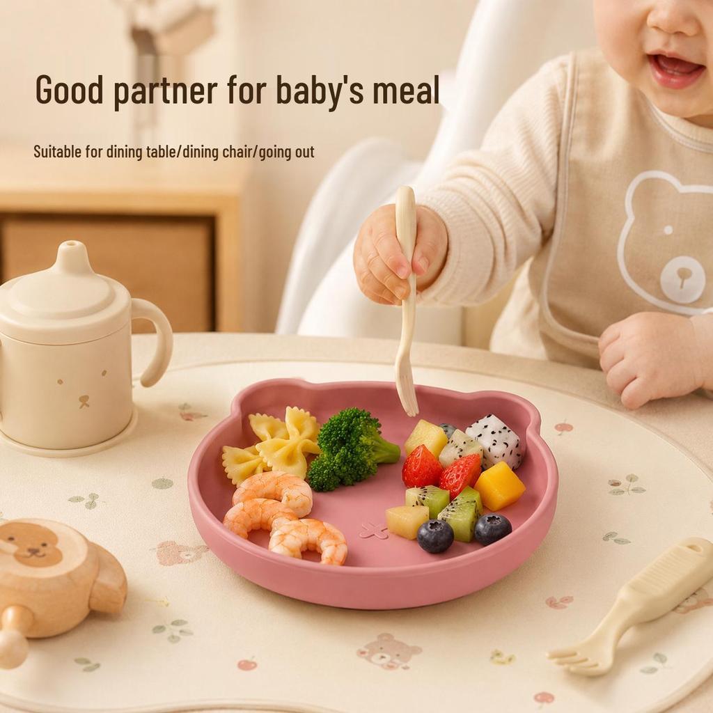 Non-Slip Silicone Bear Plate & Bowl Set for Baby Self-Feeding