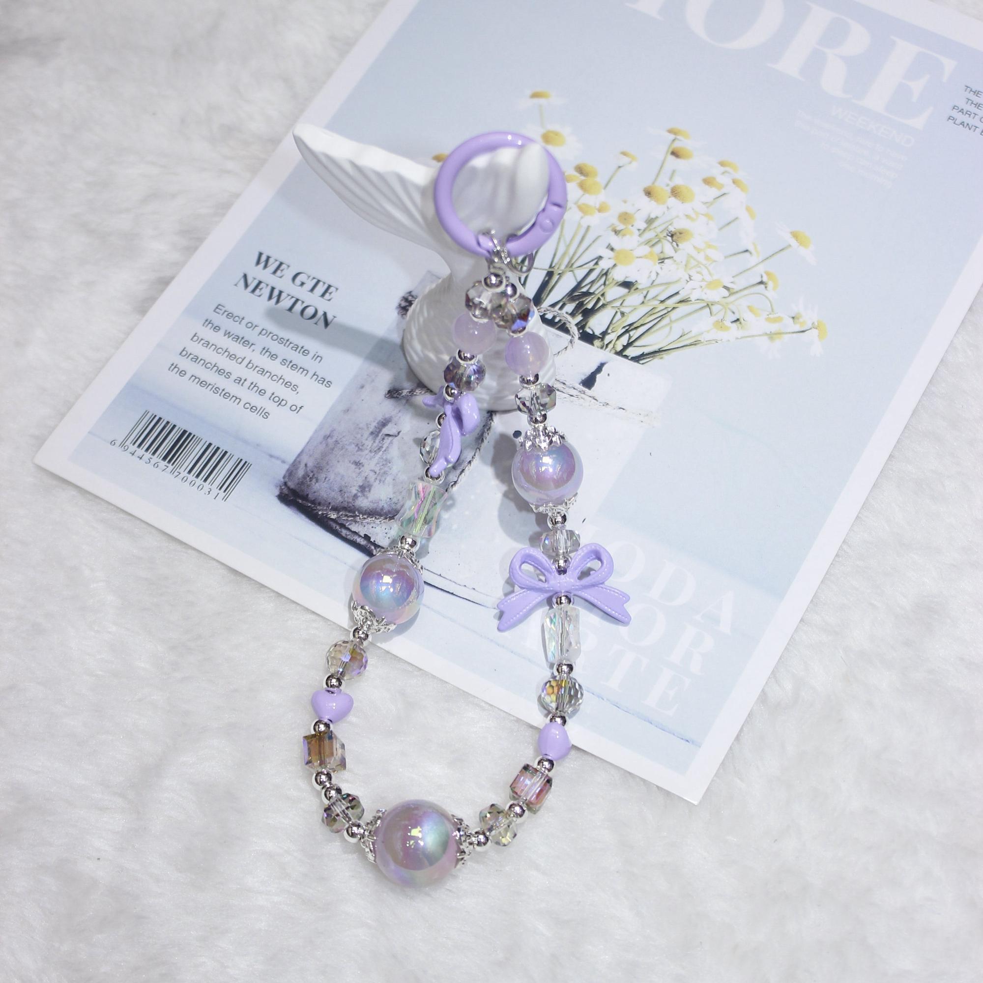 

Cell Phone Lanyard 26cm Luminous Beads Bow Charm Phone Chain Wrist Strap White