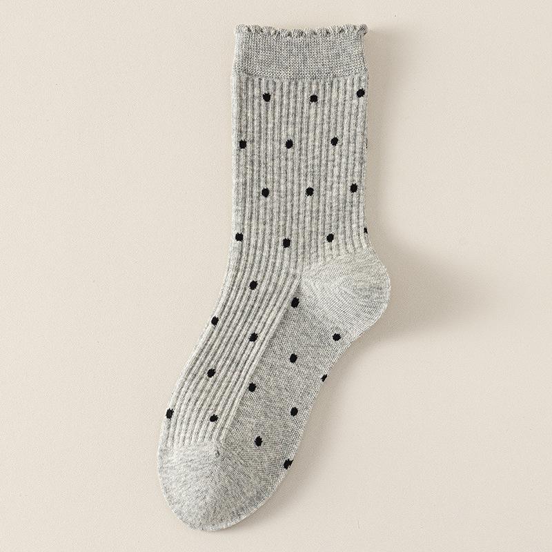 Polka Dot Socks Pure Cotton Medium Tube Socks Spring And Autumn Thin Versatile Cute Lace Polka Dot Stacking Socks Socks Industry