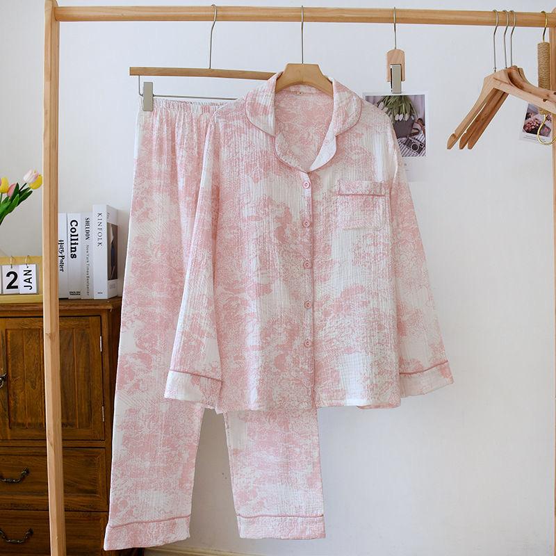 Cotton Women's Pajama Autumn/Winter Women's Pajama Set Flower Sea Print Long Sleeved Pants 2 Piece Homewear