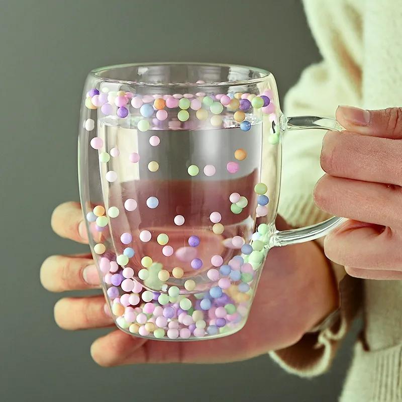 Double Layered Dried Flower Glass Cup Creative Pattern Mugs High Borosilicate Insulated Cup Kitchen Drinkware Home Accessories