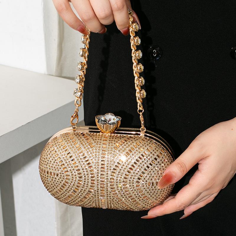 Clutch Bag Banquet Celebrity Diamond Gold Shiny Dinner Bag Small Handbag Fashion Temperament Rhinestone Chain Handbag