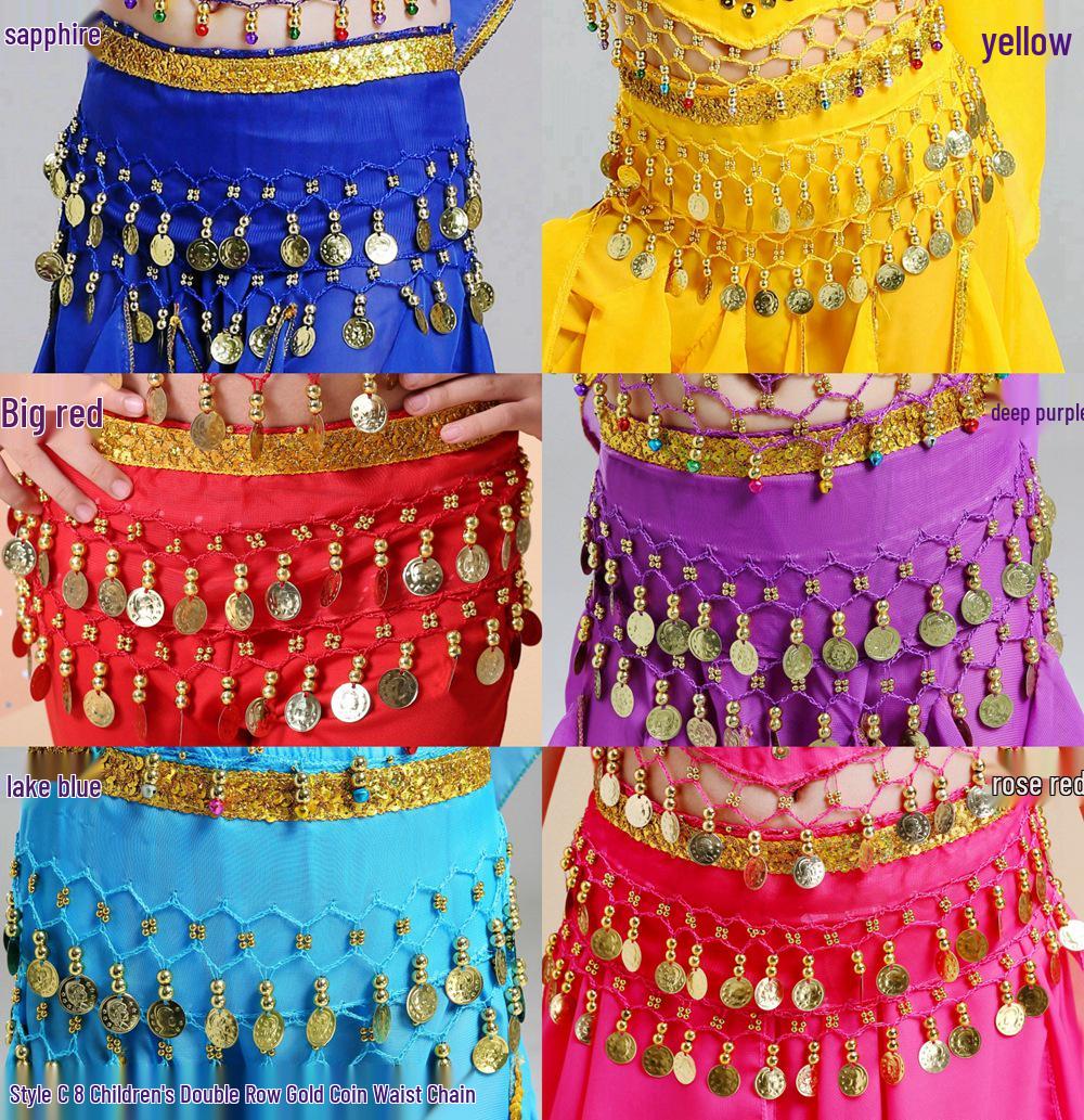 

Child s & Adult s Belly Dance Waist Belt with 52-128 Gemstone Coins for Indian Dance & Yoga Rose Red