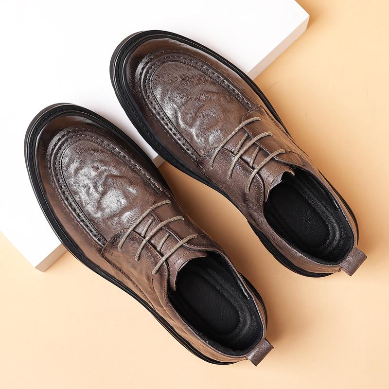 

New first-layer sheepskin men s casual leather shoes genuine leather business dress big head men s shoes breathable single shoes shoes 38 серый