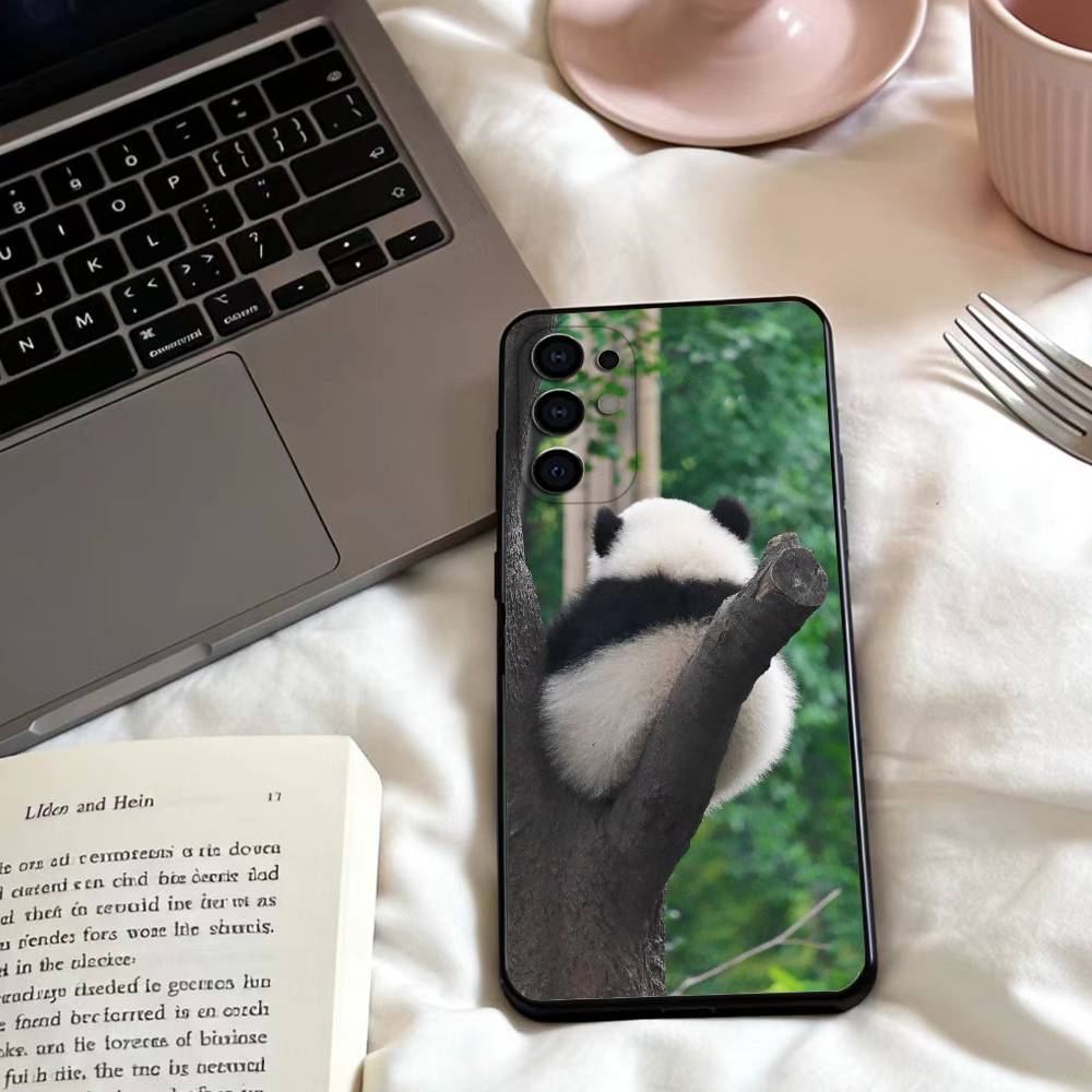 Fubao Panda Handyhülle für Samsung S25,24,23,22,30,21,10,9,Ultra,Plus,Lite,FE,4,5 G Weiche Schwarze Hülle