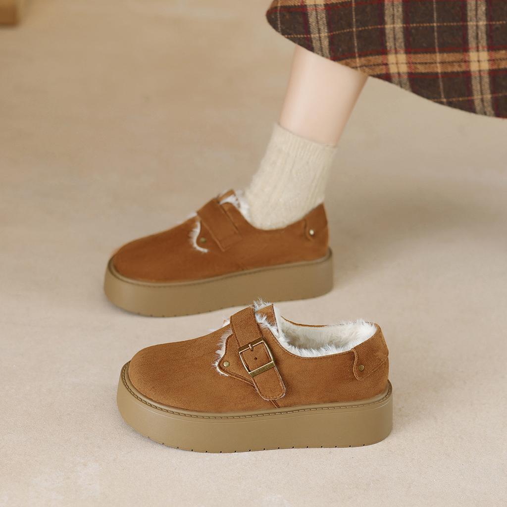Thick-soled Velvet Snow Boots Winter One-word Belt Heightening Warm Cotton Shoes