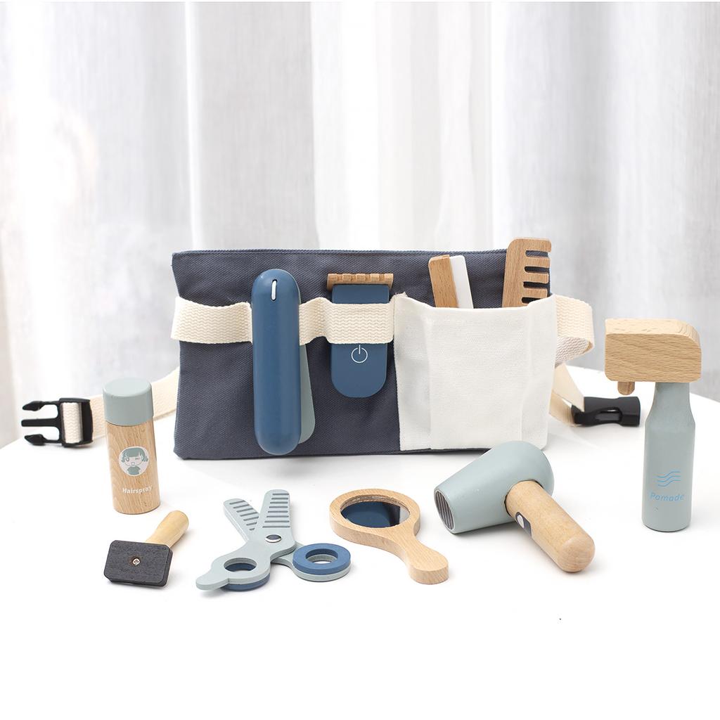Children'S Simulation Barber Set Toys, Early Education Educational Toys, Wooden Simulation Barber, Hair Dryer, Role-Play Barber