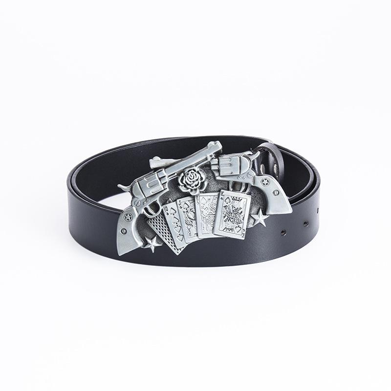 Western Cowboy Double Gun Zinc Buckle Cowhide Belt for Men - Casual Adult Style 100cm