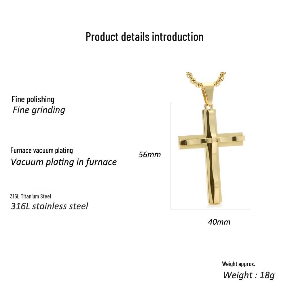 Double Layer Stainless Steel Titanium Cross Pendant Necklace