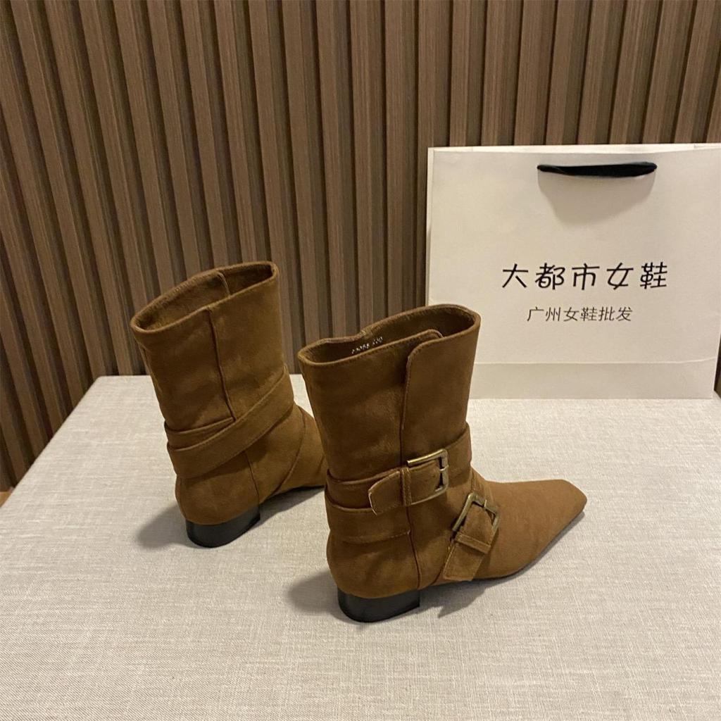 British Style Short Boots Women's Autumn and Winter 2025 New Fashionable Foreign Style Belt Buckle Retro Versatile Small Square Head Bare Boots