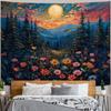 Kampdream Landscape Tapestry, Scenery Art Wall Tapestries, Nature Wall Decor for Bedroom Living Room Backdrop Sunset Wildflowers 36×48 Inches