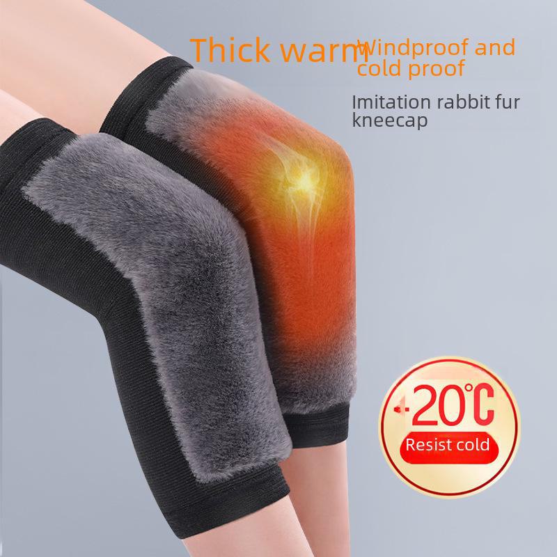 Thickened Winter Rabbit Fur Knee Pads for Warmth and Comfort