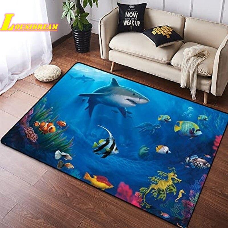 Underwater World Carpet Ocean Carpet Cute Dolphin Pattern Anti-slip Floor Mat Living Room Bedroom Sofa Children's Room Carpet