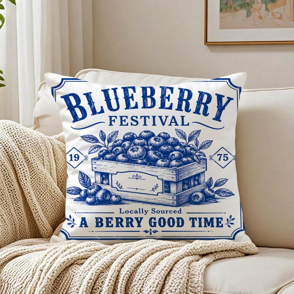 Blueberry Festival Vintage Retro Style Cushion Cover Breathable Cushion Covers Machine Washable Wrinkle-Resistant Soft Durable