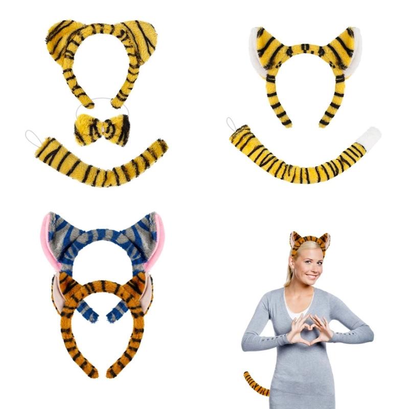 Animal Tigre Costumes Tigre Ears Headband Tail Bowtie Animal Fancy Costume Kits Halloween Cosplay Party Accessories