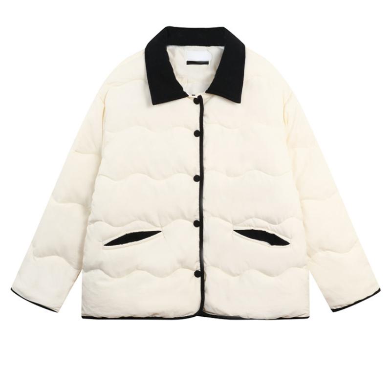 Casual Down Coats Women Korean Fashion Cotton Padded Jacket Female Autumn Winter Long Sleeve Single Breasted Warm Solid Parkas