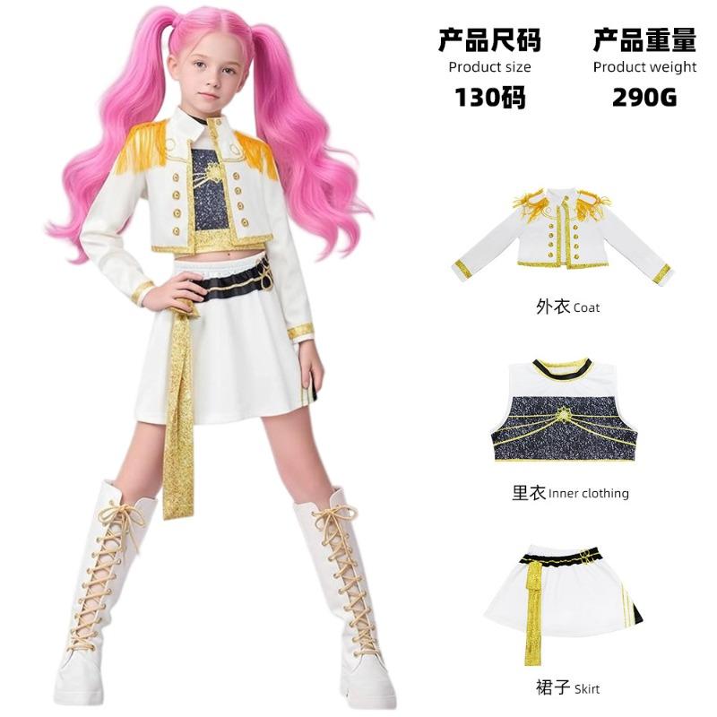 New Girls Demon Hunter Costumes Kids Pop Singer Children's Clothing Set Black Gold Witch Hunter Group