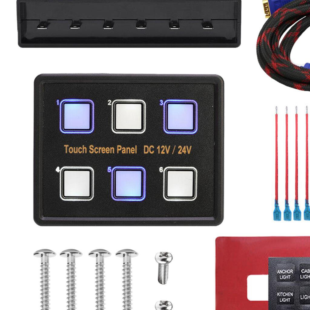 6 Gang LED Switch Panel Touch Screen with Harness And 20 Label