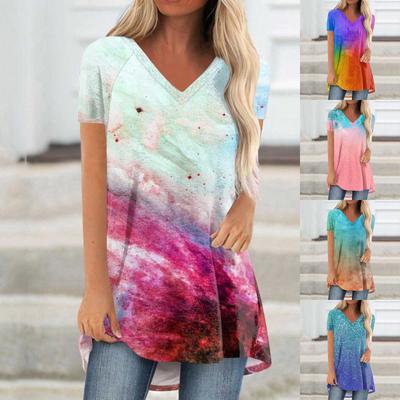 Ladies Short Sleeve Pleated Loose Tops Plus Size Casual Tops V Neck Short Sleeves Casual Summer T Shirts Ladies Tops T Shirts Shirts