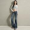 American low-rise micro-pull jeans women's autumn and winter new small elastic slim-fitting thin horn pants