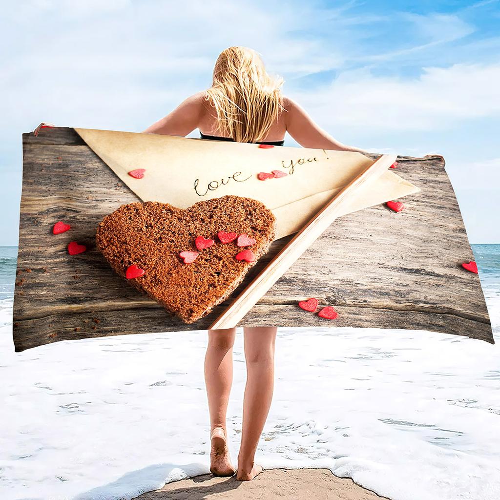 Love Series Pattern Seaside Vacation Beach Towel Swimming Bath Towel Microfiber Towel